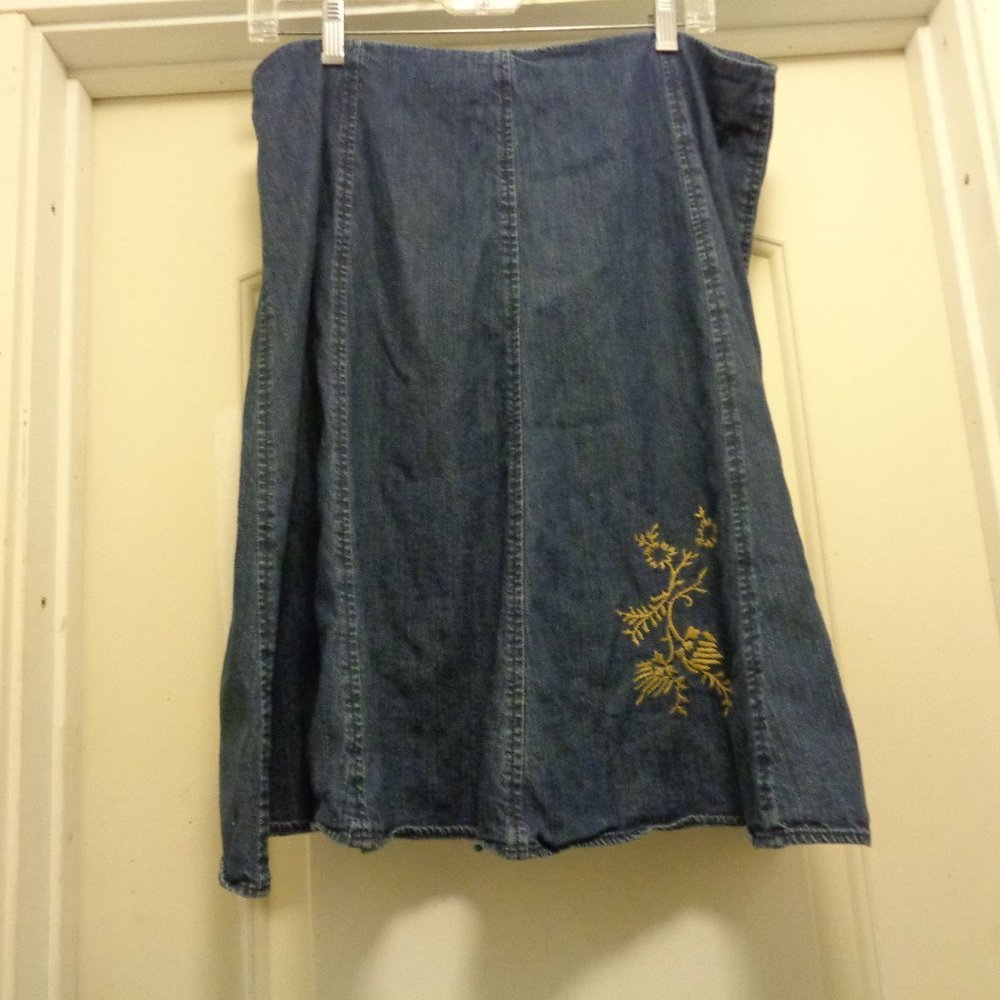 A-LINE FLARE HIPPIE BOHO EMBROIDERY FLARE JEAN SKIRT BY JONES NEW YORK 14